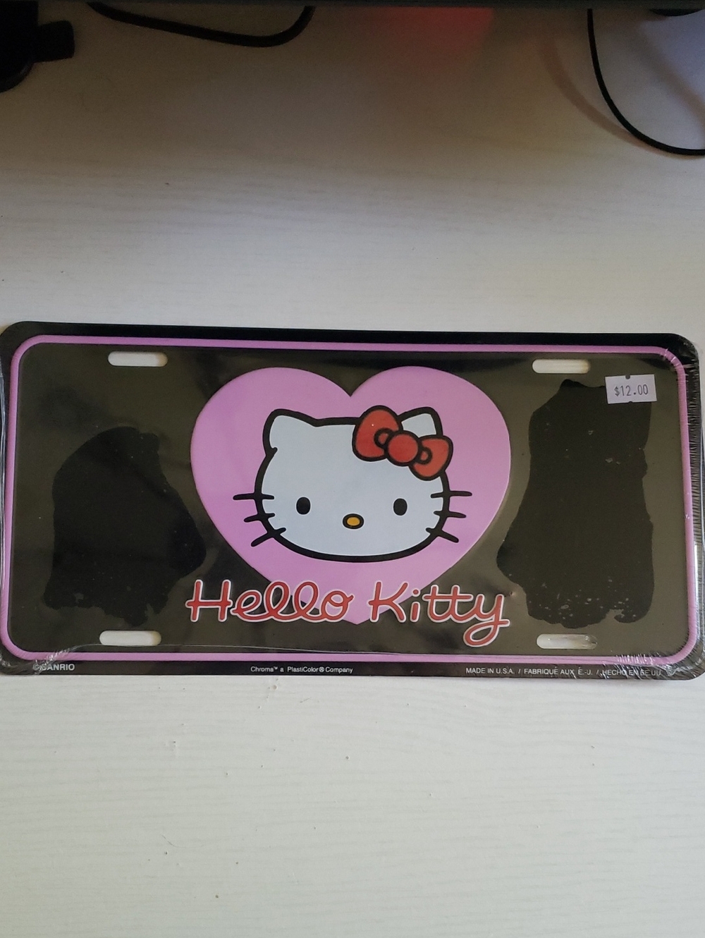 Hello Kitty Black and Pink Heart License Plate